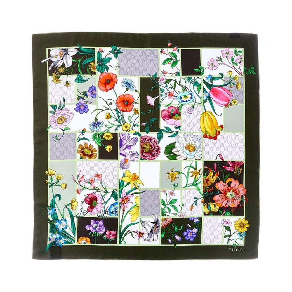 Gucci Floral Silk Scarf, Green